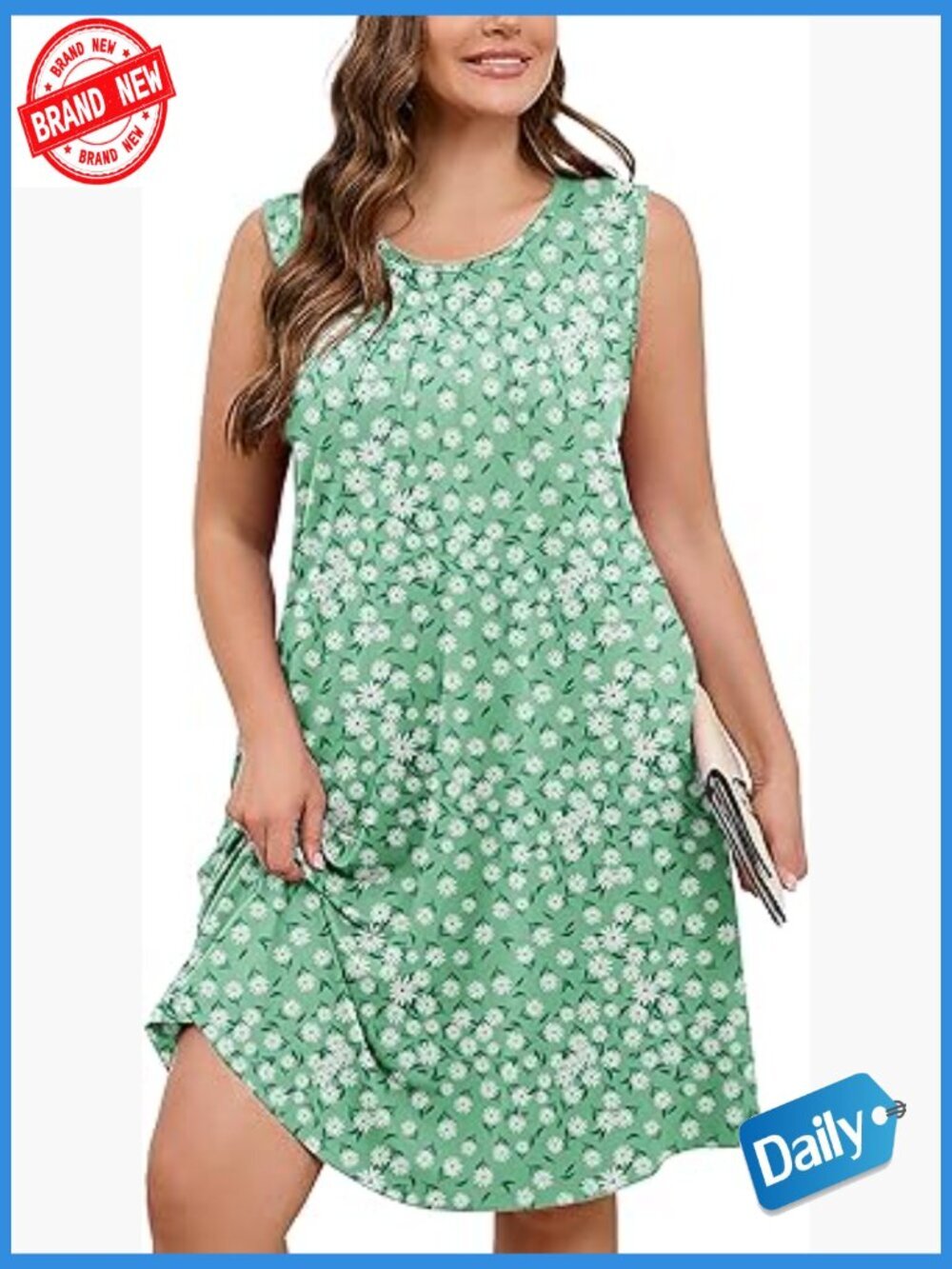 Plus Size Midi Dress Sleeveless A-Line Tank Dress with Pockets Swing Dress 1X-5X